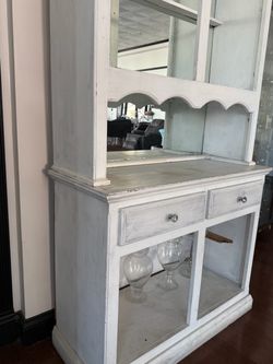 Solid Wood Farmhouse Hutch with Mirrored Back – $350 OBO 🤍