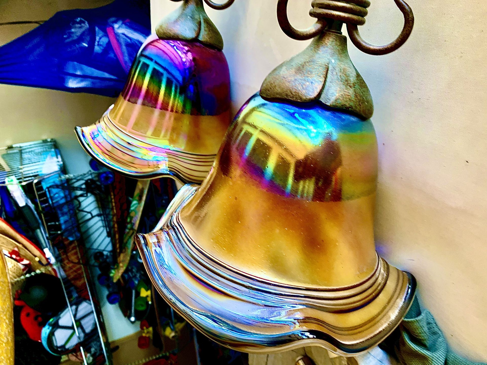 2 Hand made Glass Pendant Lamps