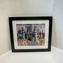 Disney Parks Castle with Characters Pin Set Picture Print Art Framed Matted New