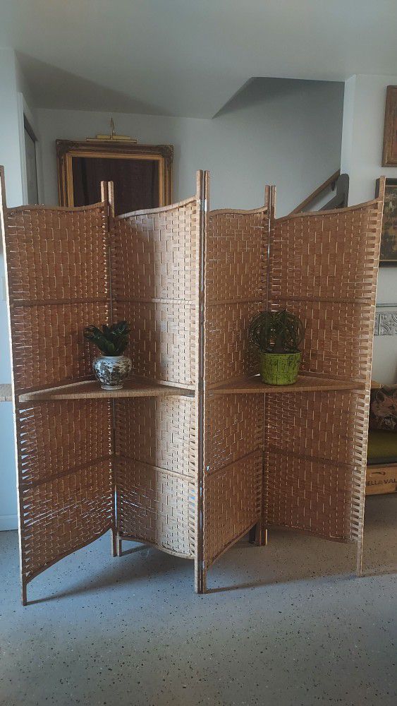 Boho MCM Room Divider Shelf Bamboo Plant Stand
