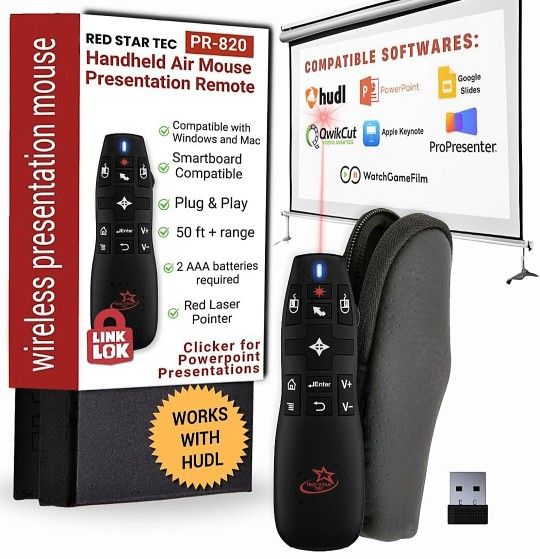 PR-820 Wireless Presentation Clicker w/ Laser Pointer (PowerPoint Clicker with Air Mouse)