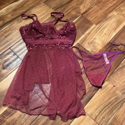 Women’s plus size maroon lace lingerie set with panty. New! Size 1x