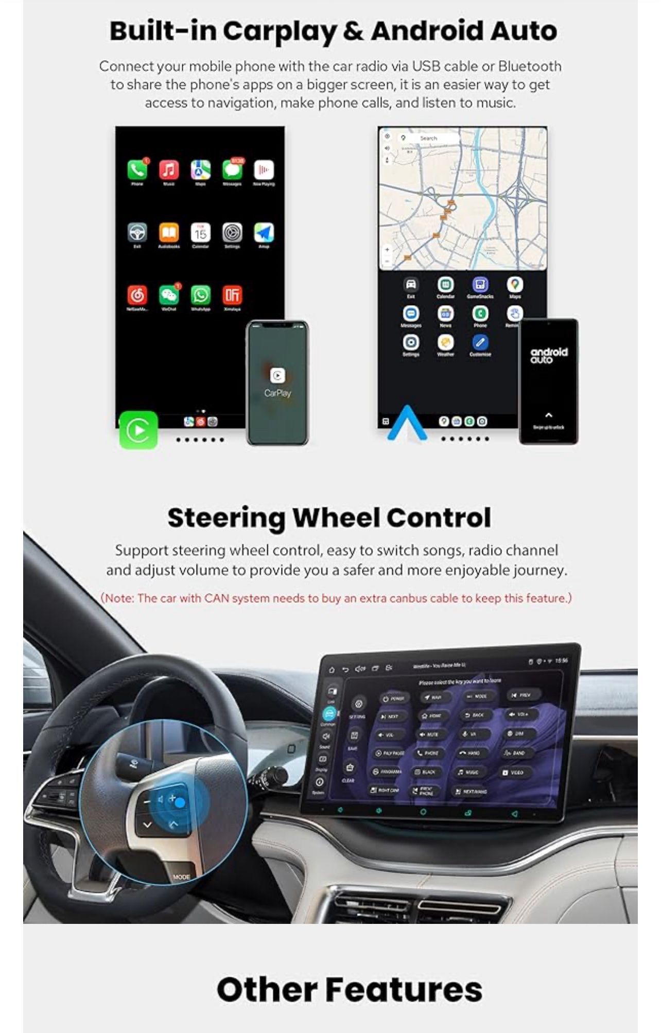 JOYING Car Stereo 10.1 Inch Single Din Touchscreen Radio with CarPlay & Android Auto