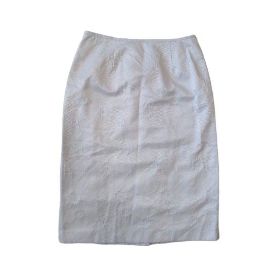 Evan Picone Size 8 White Embossed Floral Print Knee Length Pencil Skirt EUC