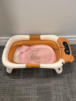 COOSEYA Baby Bathtub ,Collapsible Baby Bathtub , Bath Tub with Cushion and Thermometer