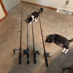 4 Fishing Poles And Reels 