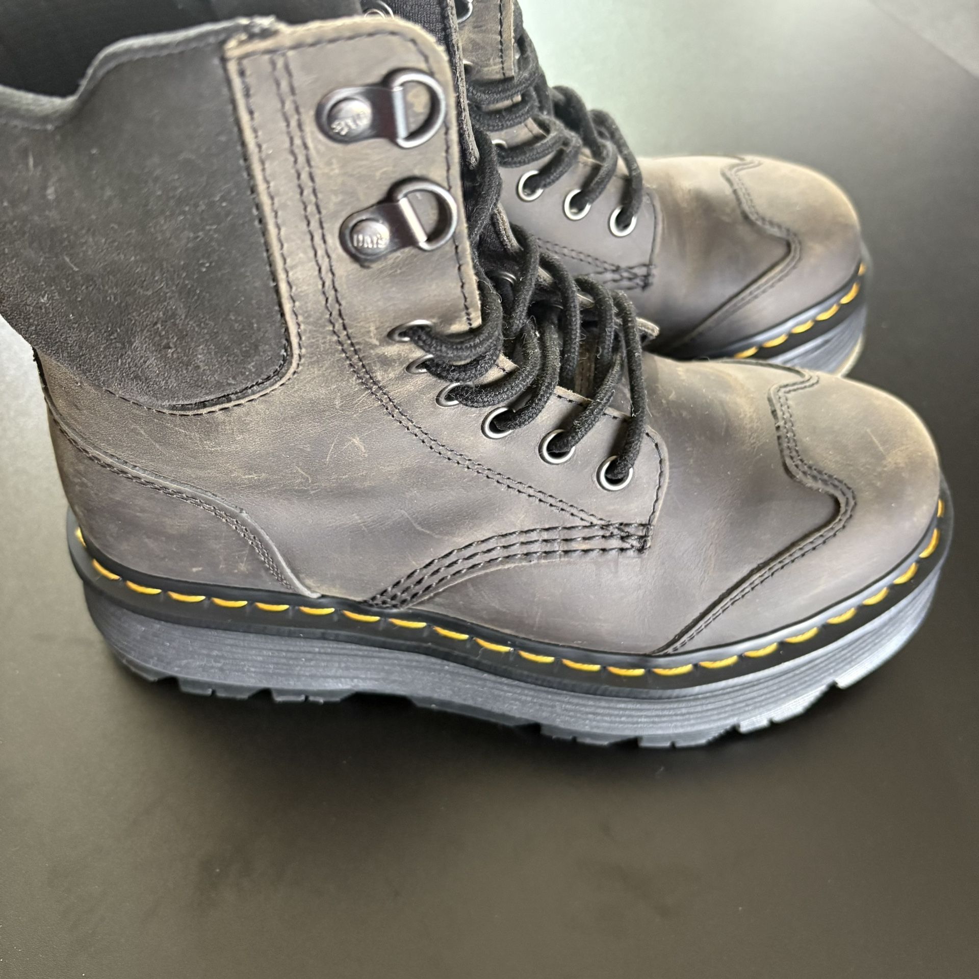 Dr. Martens Zebzag 8 Tie burnished waxy leather suede boots black charcoal grey Size 7