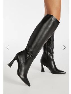 JustFab Knee High Boots for Women Pointed Toe Tall Boots Wide Calf Boots with Pull-on Style