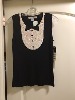 Stretchy Tuxedo Top With Sequins, Size S