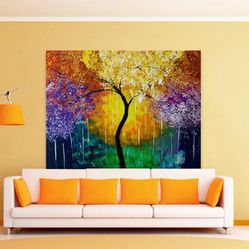 New canvas painting colorful tree