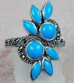 Very Beautiful !! 925 Sterling Silver Arizona Turquoise Ring , size 8