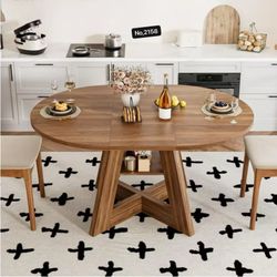 43.3in-59in Extendable Dining Table for 4-6, Round Kitchen Dining Room Table with Removable Leaves Space Saving, Space Saving, Wooden Cross Base with 