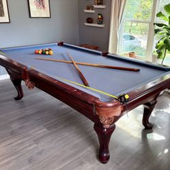 Charles River 8’ Slate Pool Table with Leather Drop Pockets - Excellent Condition, Accessories Included