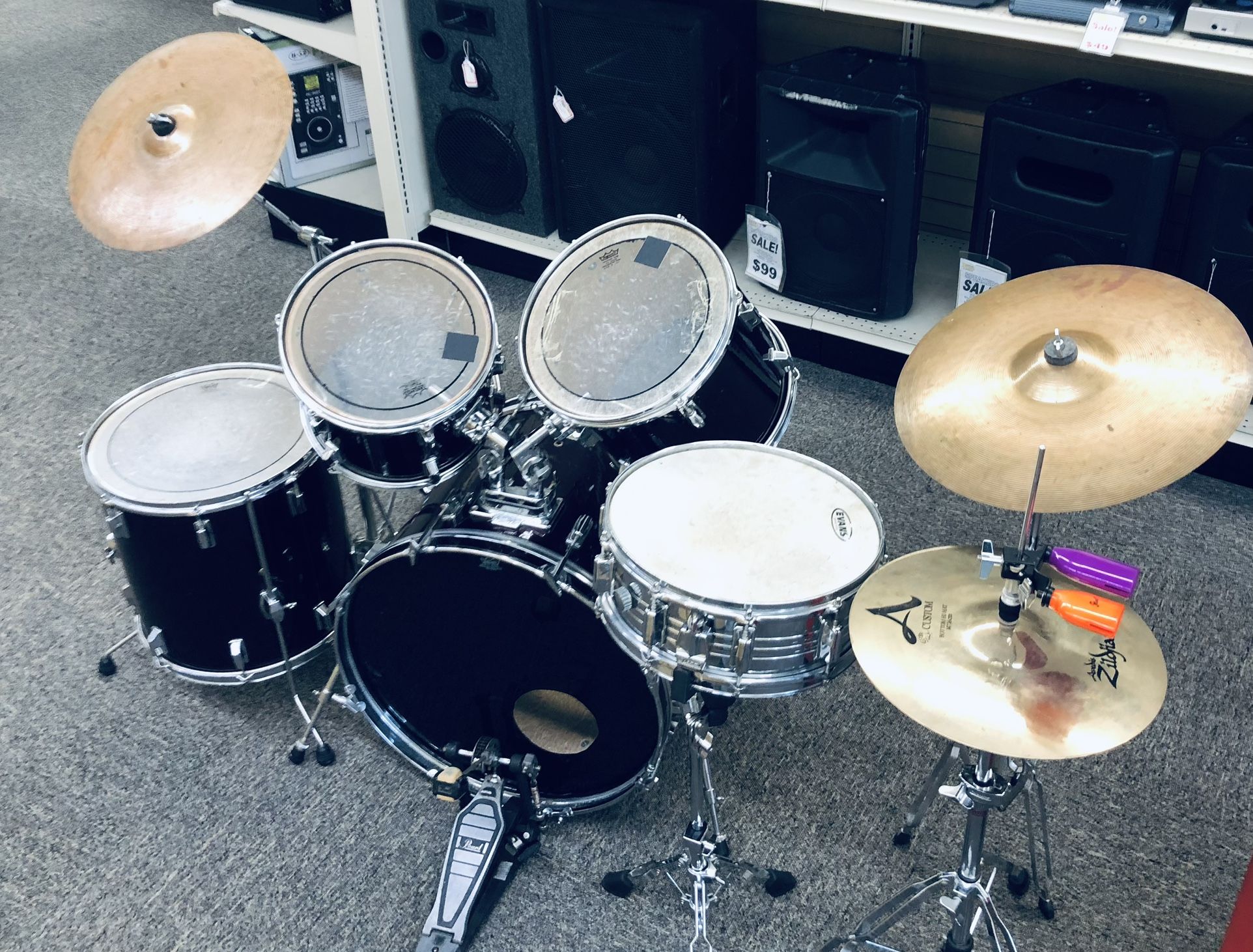 Pearl Export 5pc Drum Set W/Hi-Hats, Cymbals & Cowbells