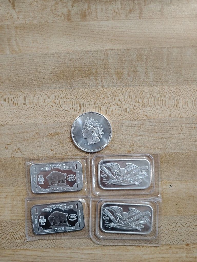 5 Oz Pure .999 Sliver Bars And A Coin