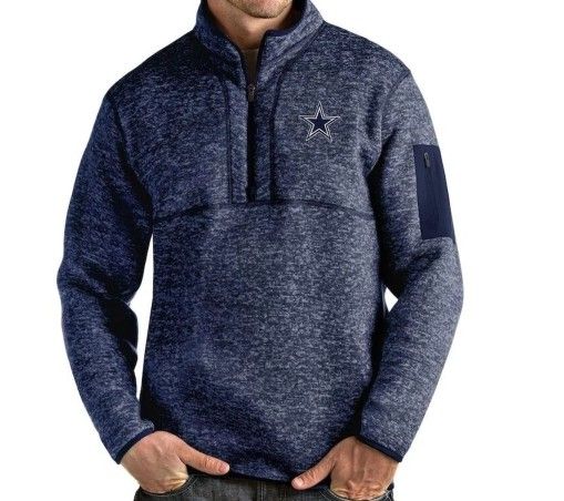 Men's Dallas Cowboys Antigua Heathered Navy Fortune Quarter-Zip Pullover Jacket