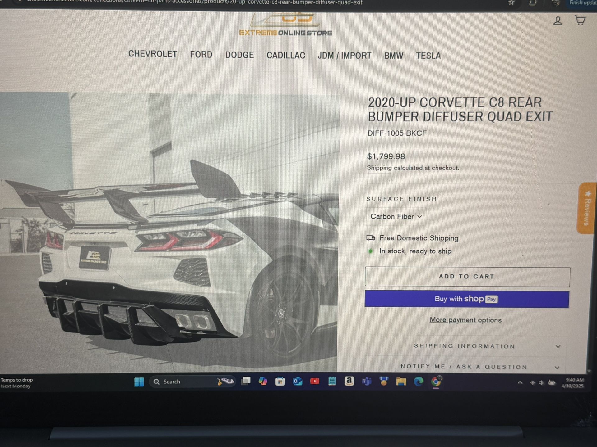 Real Carbon Fiber Diffuser For C8 Corvette