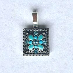 🦋 Pretty silver tone and turquoise colored pendant reworked from two hole vintage bracelet bead