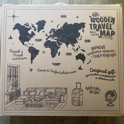 3D WOODEN WORLD MAP DARK WALNUT