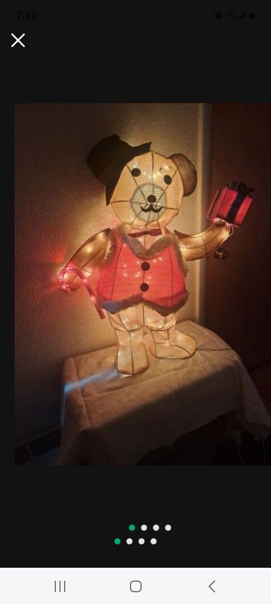 32" Vintage Tinsel Bear Light up   Yard Decoration