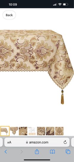 Loom and Mill Luxury Rectangle Tablecloth 60 x 120 Inches, Elegant Damask Golden Floral Table Cover with Handmade Tassels for Dining Table Banquets De