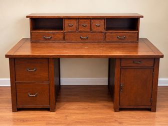 Pottery Barn Bedford Executive Desk w/ Hutch & File Storage – Large Wood Office Desk