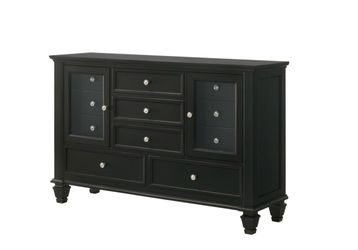Black Wood Dresser with Drawers and Doors