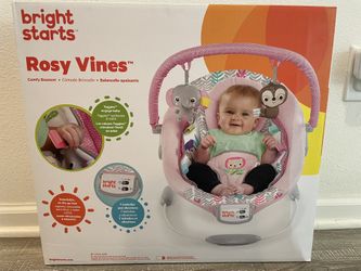 Brand New Bright Starts Rosy Vines Comfy Baby Bouncer with Vibrating Infant Seat & Taggies