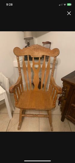 Solid Wood Rocking Chair with Carved Back