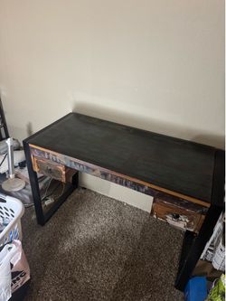 Rustic Industrial Writing Desk with Glass Top