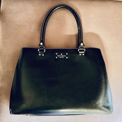 Kate Spade Handbag, Black Leather Medium Sized Tote With Hot Pink Fuchsia Lining
