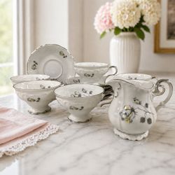 Edelstein Bavaria Maria Theresia Tea Set 6 Cups Saucers  & Creamer 23353 Germany