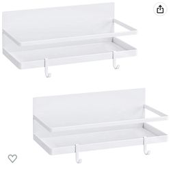 Magnetic Spice Rack, Strong Magnetic Shelf with 2 Removable Hooks, Perfect Space Saver for Small Kitchen/Apartment, Awesome Metal Cabinet for Holding 