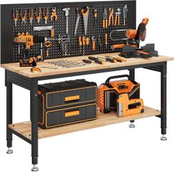 60" Work Bench Adjustable Height with Storage Shelf, Max Load 2000 LBS Heavy Dut