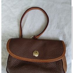 Dooney & Bourke Brown Pebble Leather Snap Button Wristlet with Clip Strap