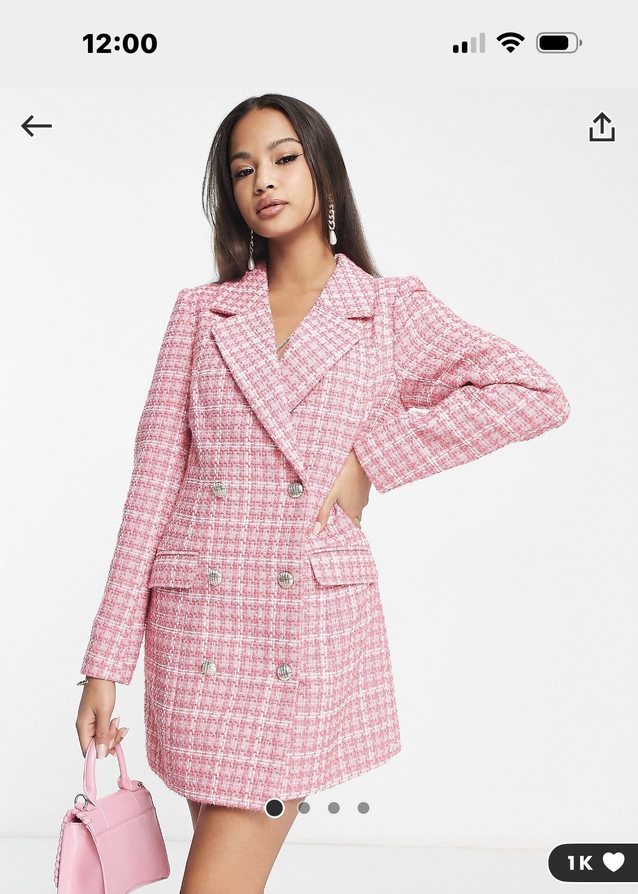 Miss Selfridge boucle double breasted blazer dress in Size Pink