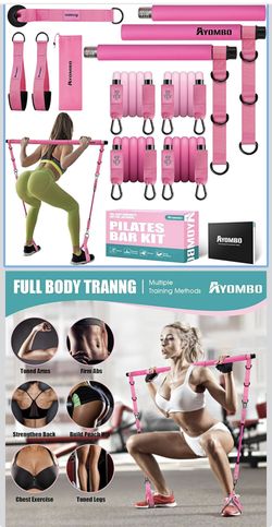 Pilates Bar Kit with Resistance Bands, Pilates Workout Equipment for Legs, Hip, Waist, Arm, Squats Exercise Equipment for Home Workouts, Adjustable 3-