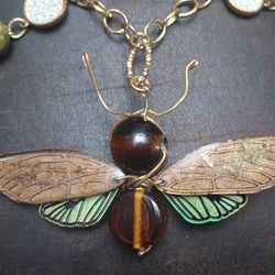 Handmade Scarab Beetle Inspired Charm Pendant Necklace