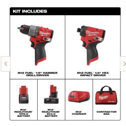 M12 FUEL 12-Volt Lithium-Ion Brushless Cordless Hammer Drill and Impact Driver Combo Kit w/2 Batteries and Bag (2-Tool)