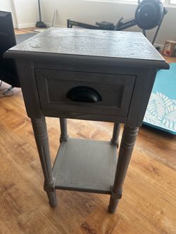 Gray Wood Nightstand with Drawer and Shelf