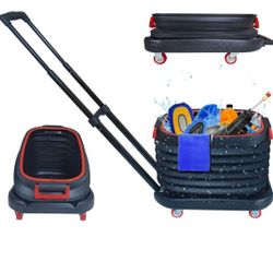 Accordion Design Car Wash Bucket,Bucket Dolly with Lid and 4 Wheels,Effortlessly, for Car Washing, Car Detailing, Camping, Barbecue, etc.,Foldable and