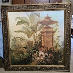 VINTAGE FRAMED 43"Wx43W" ARTWORK "FLOWERS & TROPICAL PLANTS" by JEAN CAPEINICK RARE FIND!