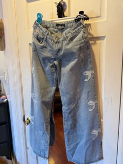 Aeropostale Light Wash Wide Leg Jeans with Bow Embroidery
