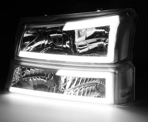 03-06 Chevy Silverado Chrome Clear Reflector LED Strip Headlights Parking Lights