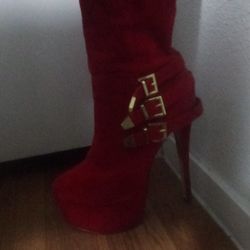 Red Velvet Thigh High Boots/Heels