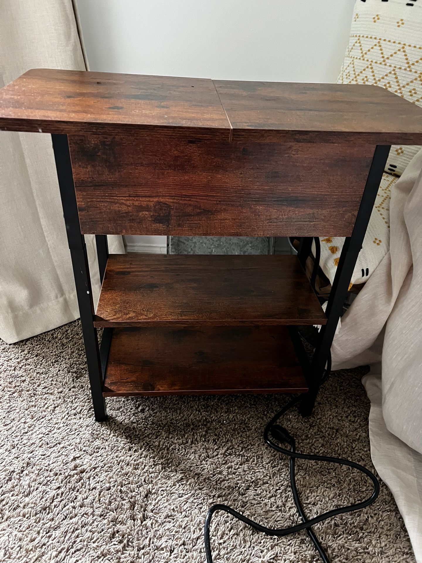 End Table Nightstand With Charging Station And Storage