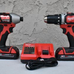 Milwaukee M18 18V Lithium-lon Cordless Drill Driver/Impact Driver Combo Kit (2-Tool) W/ Two 1.5Ah Batteries, Charger Tool Bag