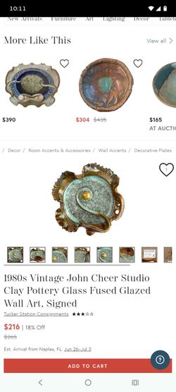 1980s Vintage John Cheer Studio Clay Pottery Glass Fused Glazed Wall Art, Signed