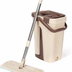 Large Self Cleaning - Self Drying Premium Flat Mop & Bucket System with 2 Reusable Microfiber Mop Pads for Wet and Dry Mopping