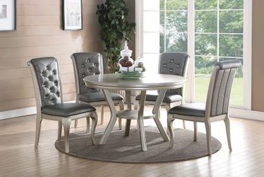 Brand New Silver & Grey 5pc Formal Dining Table Set